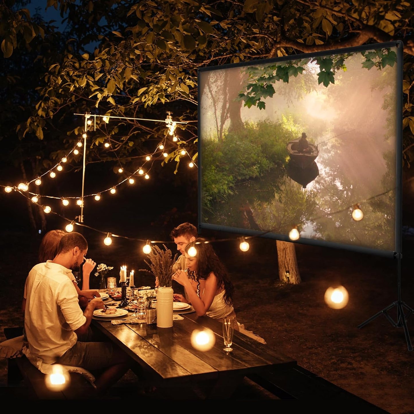 Projector Screen with Stand, Qoolfoto 100 Inch Portable Projector Screen & Tripod, Indoor Outdoor Projection Screen 16:9 4K HD Wrinkle-Free Movie Screen with Carry Bag for Backyard Party Home Theater