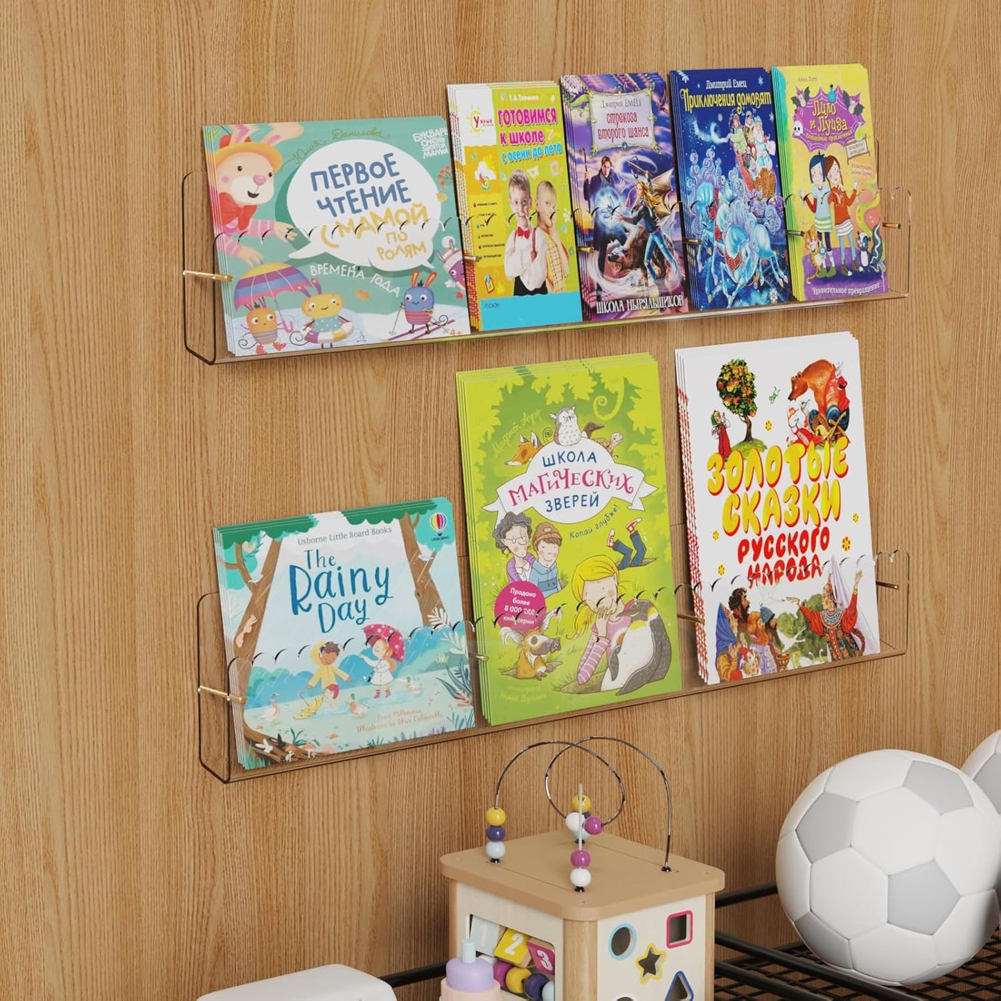 Brochure Holder Wall Mount, 2 Pack Acrylic Modular Flyer with Adjustable Magnetic Golden Bolt, Wavy Lace Pamphlet Display Stand for Organizer Trifold Flyer, Document, Leaflet, 6 Slots