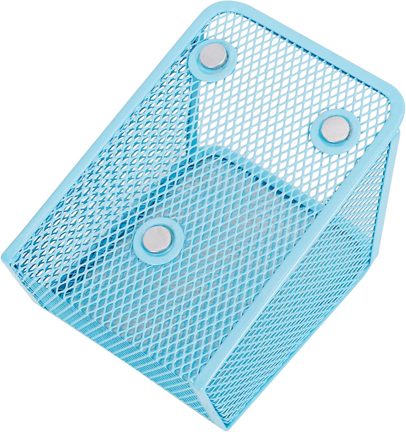 LUCYCAZ Magnetic Pen Holder - Single Magnetic Pencil Locker Holder Organizer, Blue Mesh Marker Holder Pen Basket for Whiteboard, Refrigerator and Locker