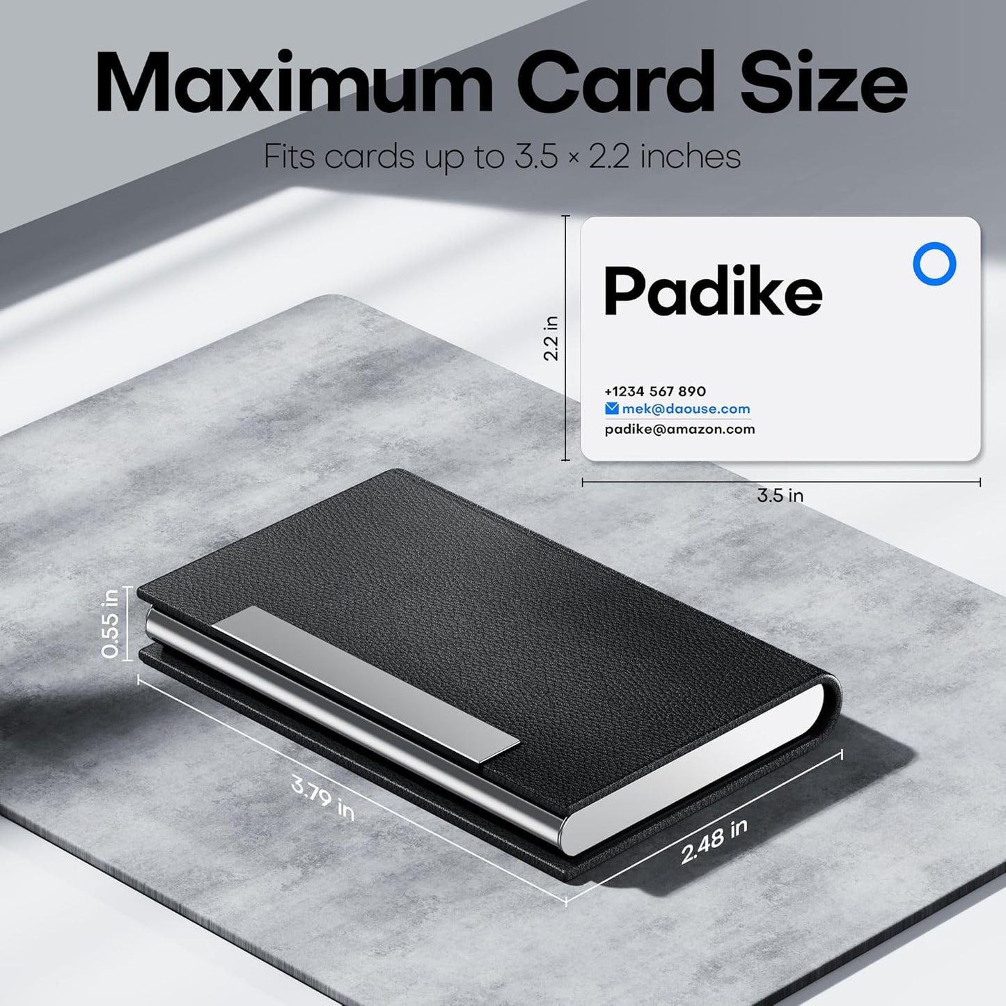 Padike Business Card Holder/ Case Professional PU Leather & Stainless Steel Multi Wallet Credit Card ID Case/Holder for Men & Women. (Black)