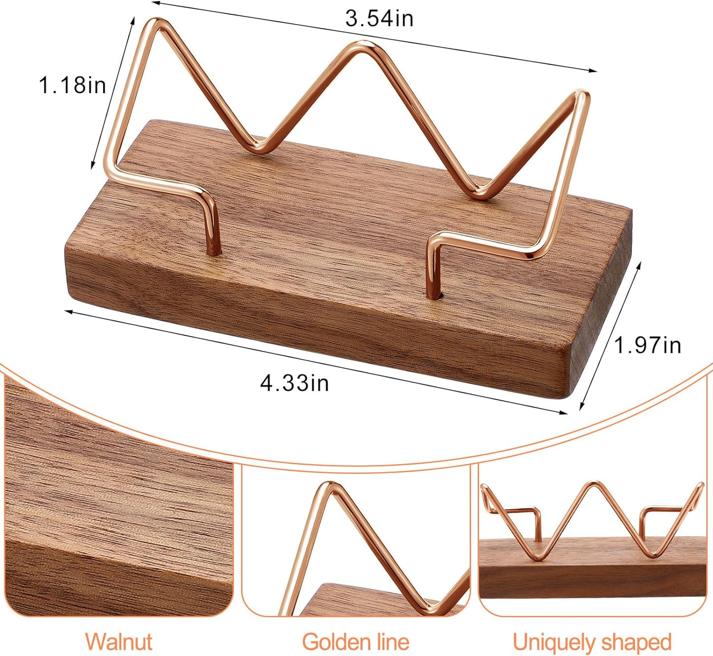 Amyhill 2 Pieces Wood Business Card Holder for Desk Wooden Business Card Display Stand Postcard Holder for Office Home Desktop (Wood Color, Rose Gold)
