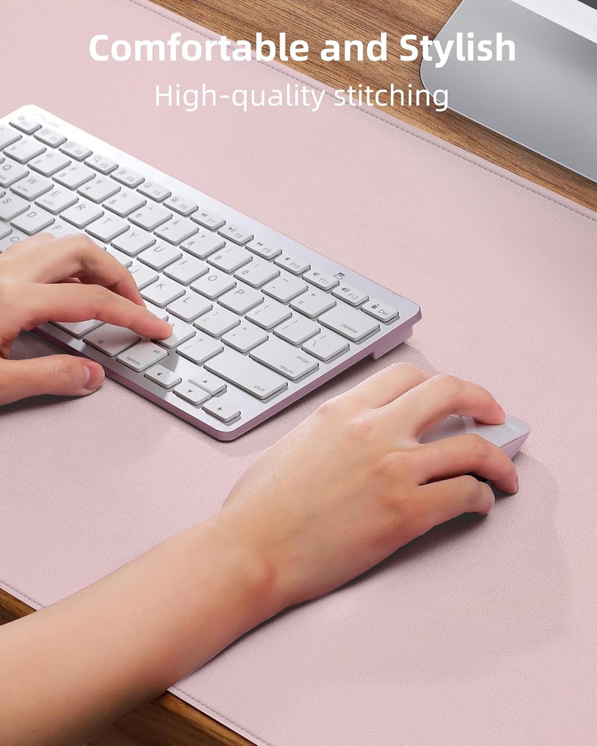 Leather Desk Pad Protector - 48 x 24" Computer Mat, Large Mouse Pad, Non-Slip, Waterproof PU Leather Blotter, Desk Cover for Office and Home (Light Pink)