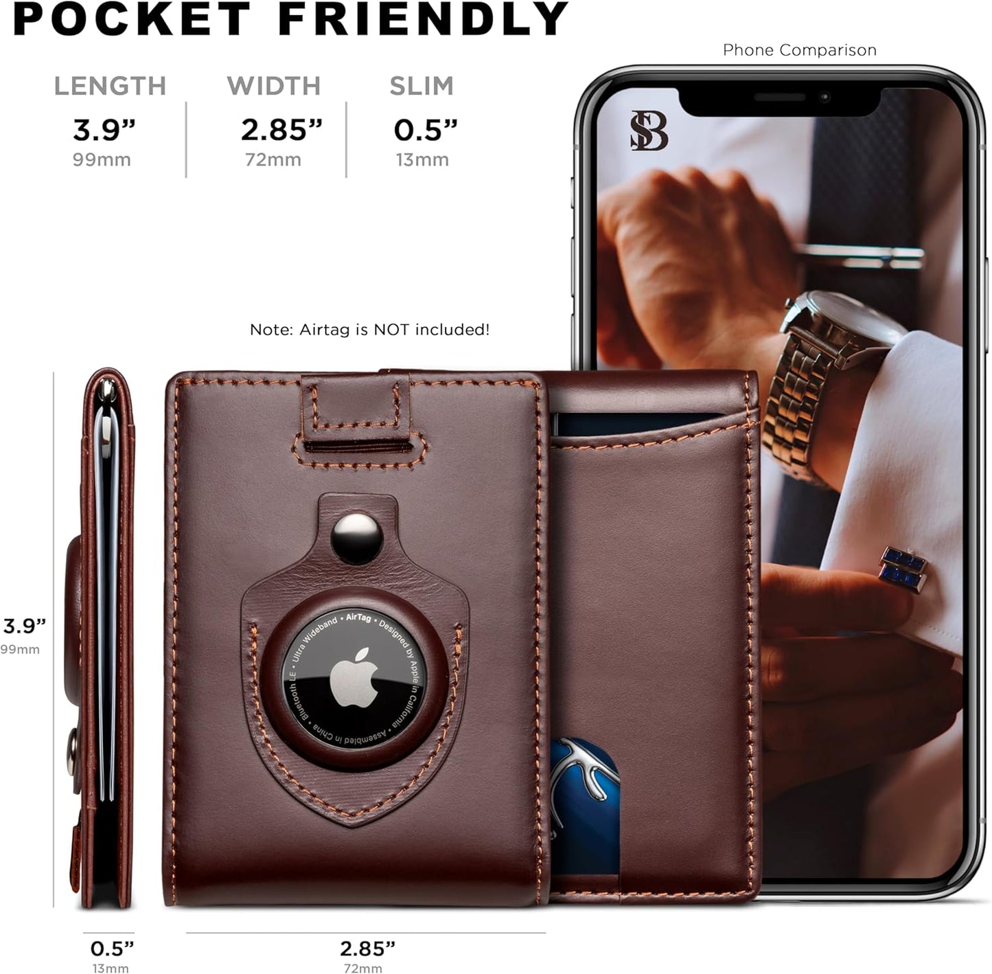 SERMAN BRANDS RFID Blocking Slim Bifold Genuine Leather Minimalist Front Pocket Wallets for Men with Money Clip Thin Mens