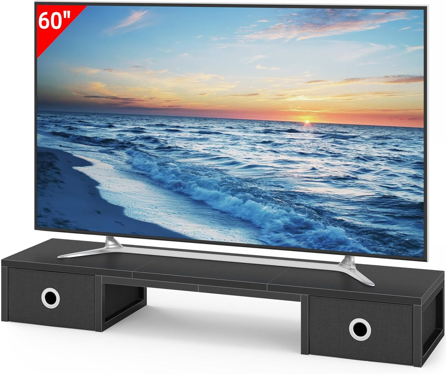 45" Large TV Riser with Fabric Drawers for 32-60 inch TV, TV Stand Riser with Steel Legs, Tabletop TV Riser Shelf, Monitor Stand Riser for Home Office, Black