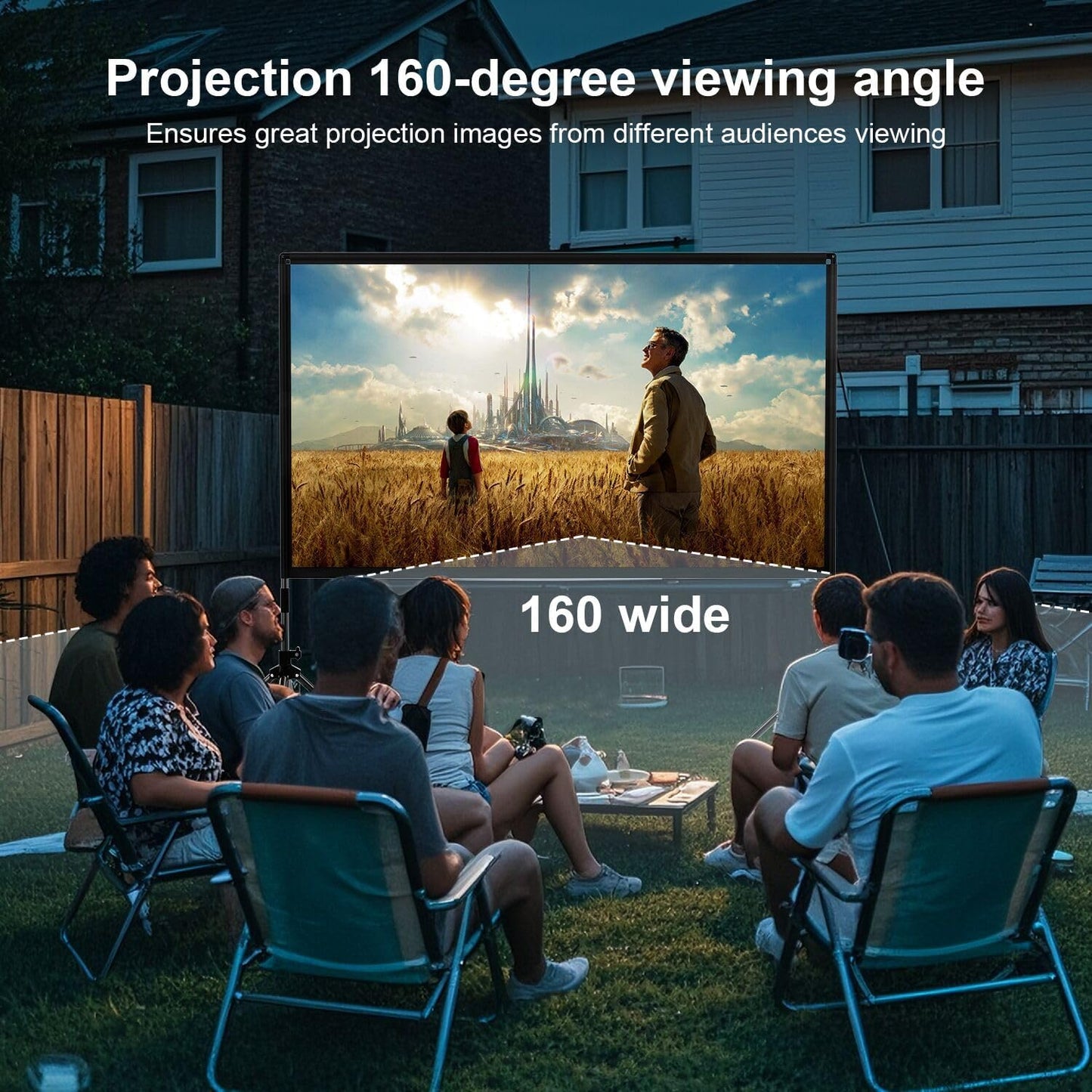 Projector Screen and Stand 120 inch,DUYIKJ Portable Black Backing Projector Screen Indoor Outdoor 16:9 4K HD Wrinkle-Free and Four-Legged Frame Movie Screen with Carry Bag for Backyard Movie Night