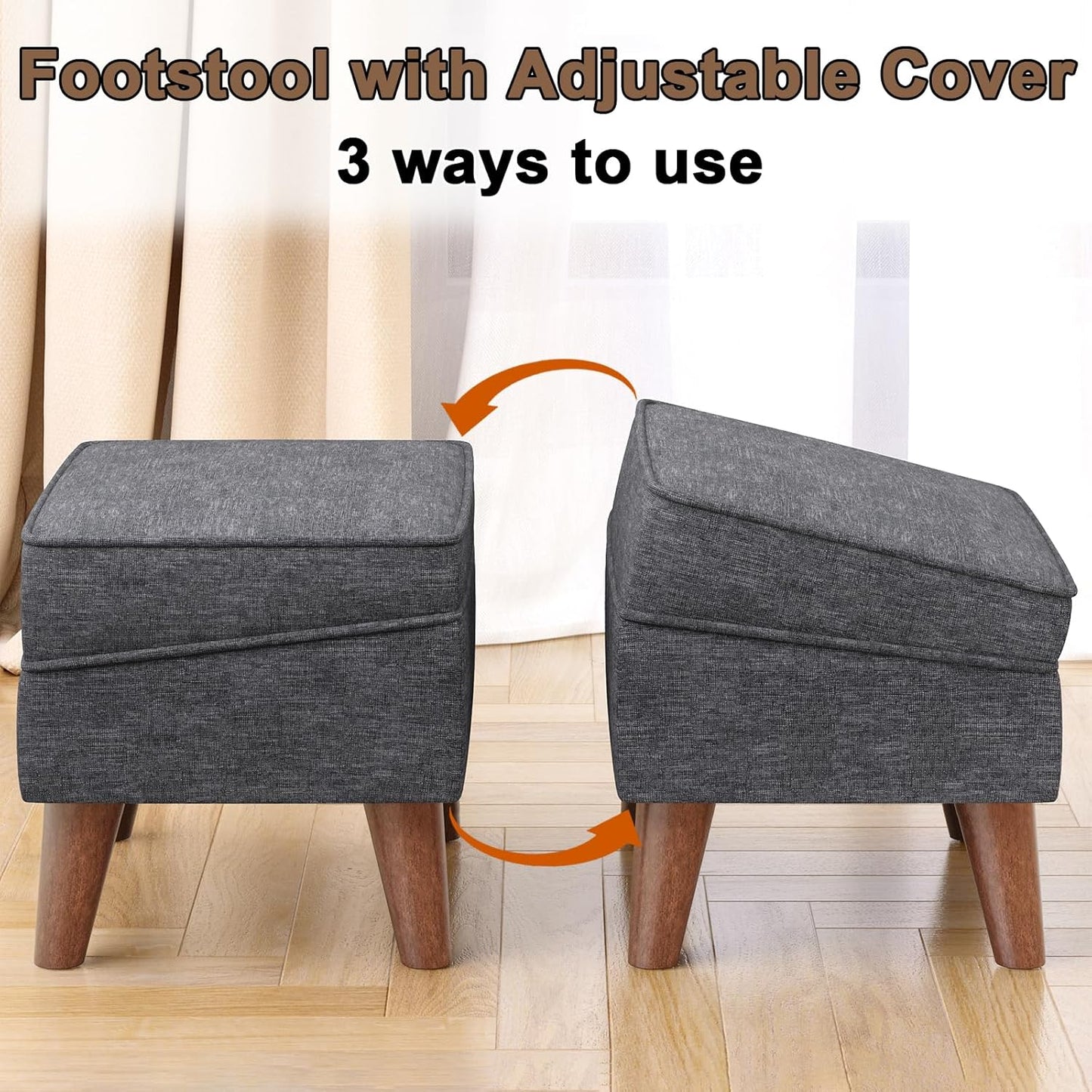 Small Footstool Ottoman with Storage, Ottoman Foot Rest, Modern Foot Stool with Adjustable Lid and Sturdy Wood Legs for Living Room, Bedroom, Couch, Enterway, Light Gray