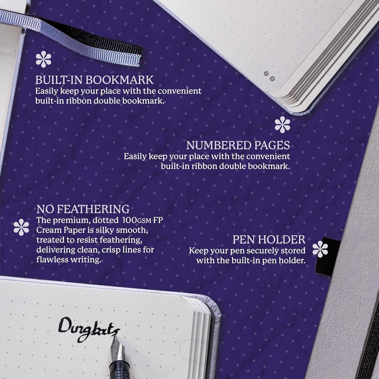 Dingbats - Earth Dotted A5 Medium Notebook, Glicine Arctic - Hardcover - Cream 100gsm Ink-Proof Paper - Numbered Pages, Index & Key Pages