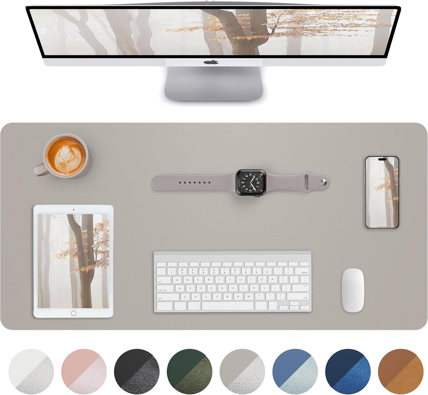 Leather Desk Pad Blotter,Mouse Pad,Office Desk Mat, Non-Slip PU Leather Desk mat,Large Desk mat,Waterproof Keyboard mat for Office/Home/Decor (Light Grye,35" x 17")