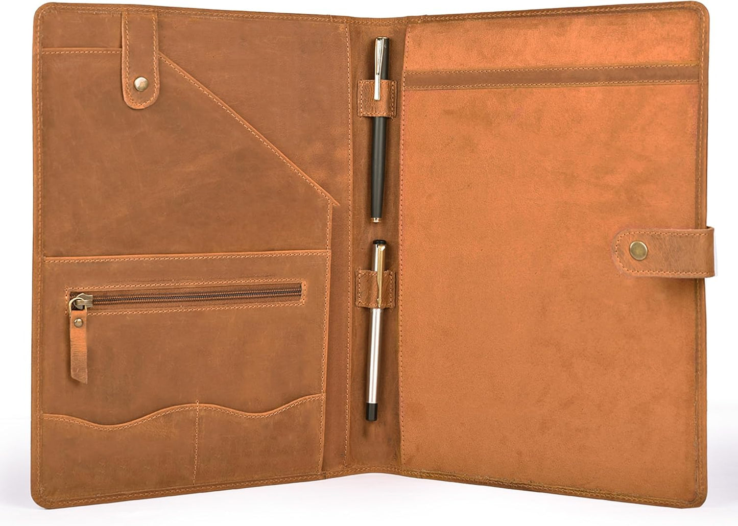 Genuine Leather Portfolio – Tan Brown Professional Organizer & Resume Folder, Antique Leather Business Document Padfolio with Writing Pad, Ideal Gift for Men & Women