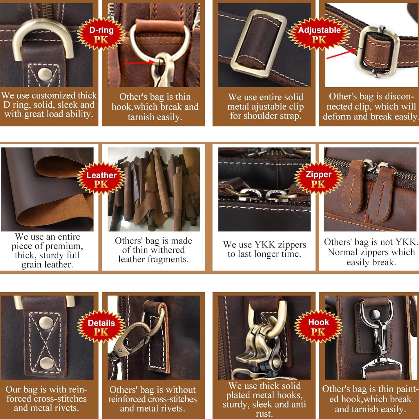 Leather Briefcase for Men 17 Inch Laptop Crossbody Shoulder Messenger Bag Attache Case for Business Travel Work Lawyer