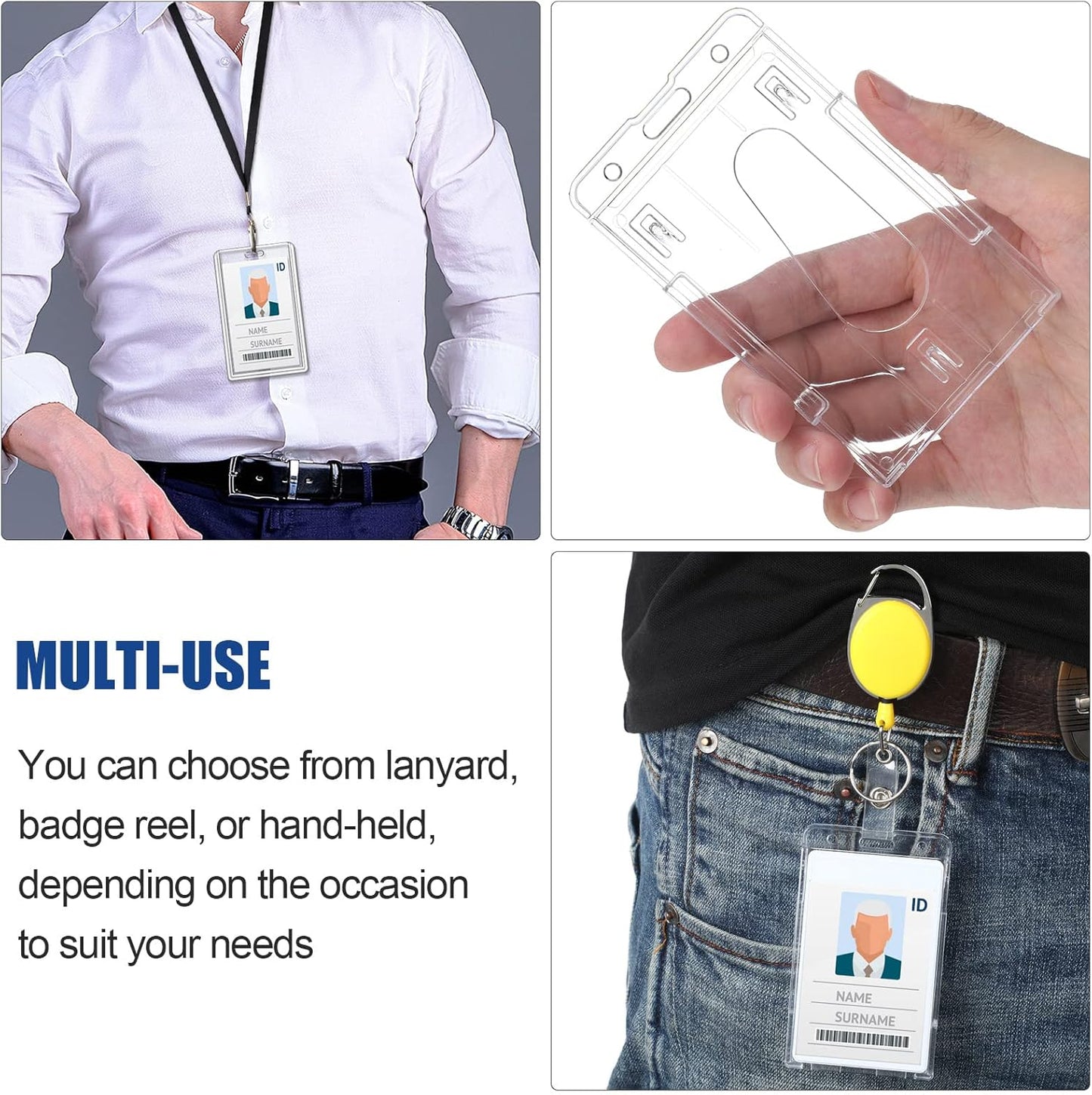 25 Pieces Vertical 2 ID Badge Holder Heavy Duty Plastic ID Card Holder Transparent Protector Clear Badge Protector Cover Sleeve Protective Cover with Thumb Slot for Credit Card