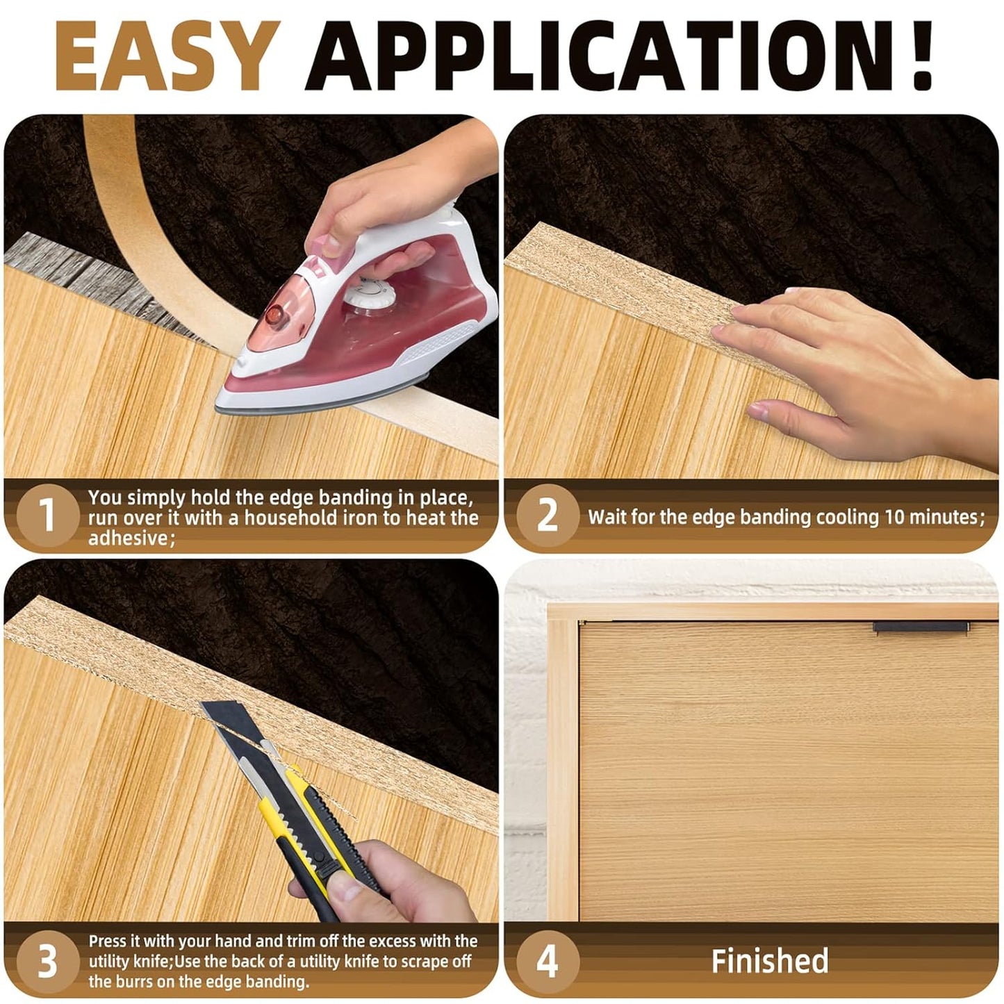 GSCIT Club Maple Edge Banding, 1/2 inch x 250ft roll of Veneer Plywood Edge Banding Preglued Flexible, Wood Tape Banding for Cabinet Repair