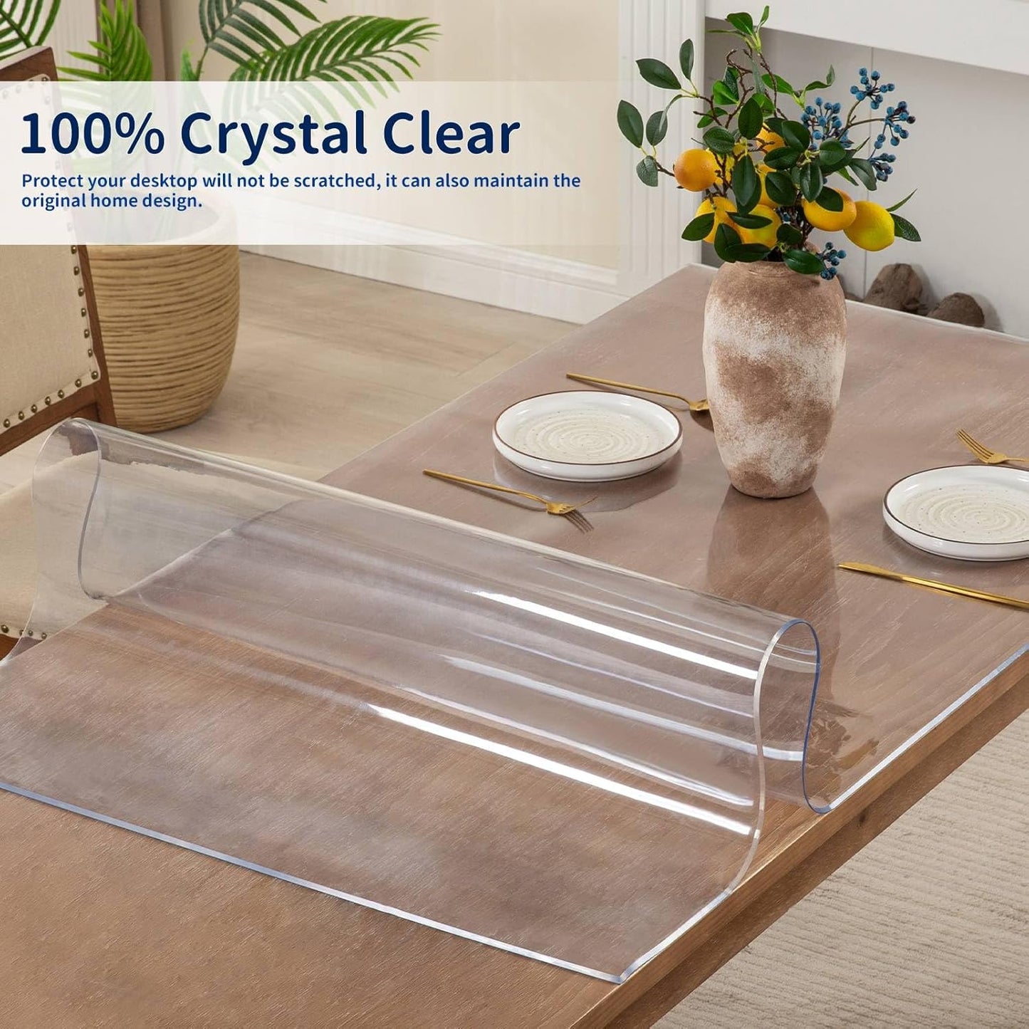 38 x 72 Inch Clear Table Cover Protector, 2mm Thick Clear Table Protector for Dining Room Table, Plastic Table Cover, Waterproof Table Pad for Kitchen, Office