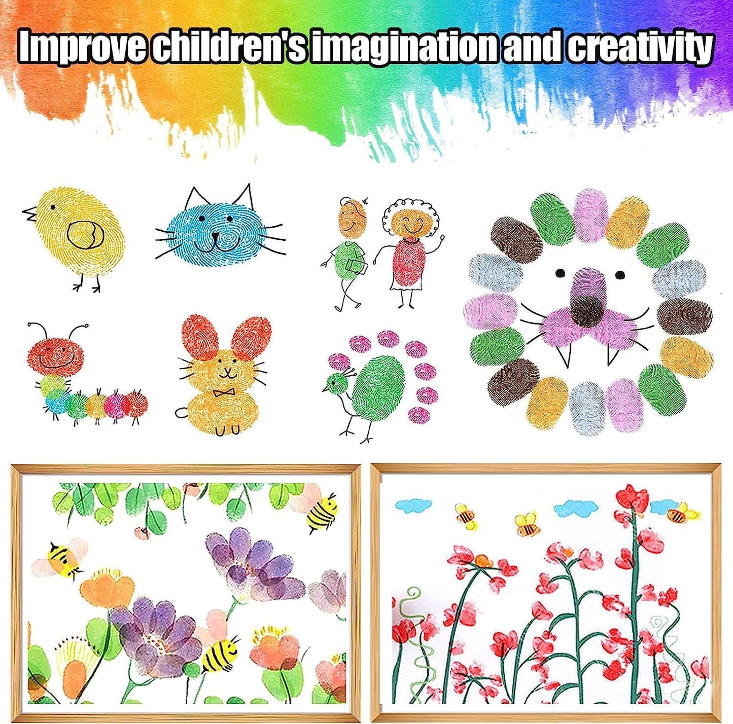 7" Large Ink Pads for Kids - Handprint Footprint Size Rainbow Stamps Pad, Safe & Washable Ink Pad for Fingerprint Painting Card Making Stamp Crafting Paper Wood Fabric Scrapbook Kids Birthday Gifts