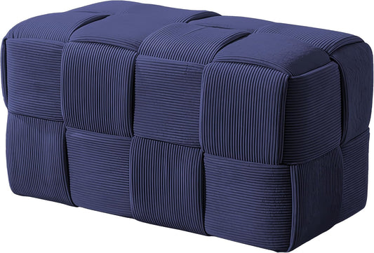 Ottoman Foot Rest Soft and Comfortable Ottoman Square Corduroy Woven Design Sofa Stool (Blue-L)