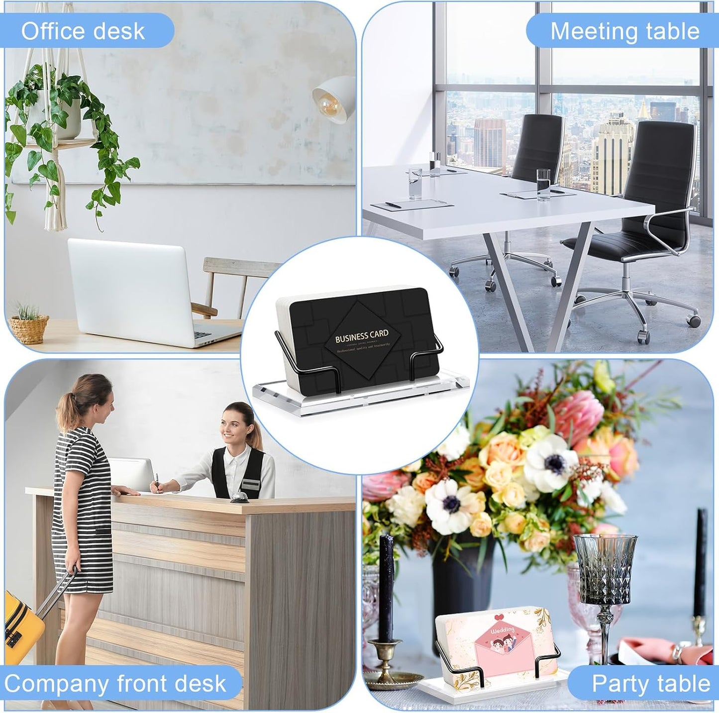 Amyhill 2 Pieces Acrylic Business Card Holder for Desk Clear Horizontal Business Card Display Stand Postcard Holder for Office Home Desktop (Black)