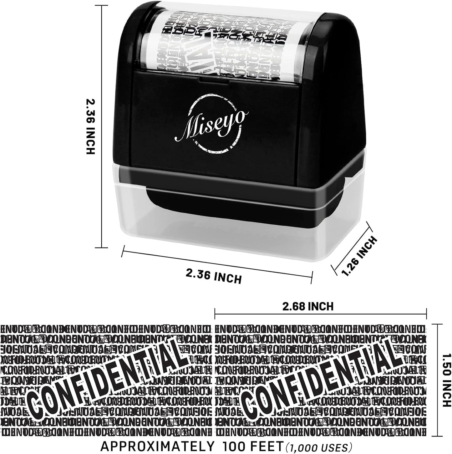 Miseyo Identity Theft Protection Roller Stamp Set - Black (3 Refill Ink Included)