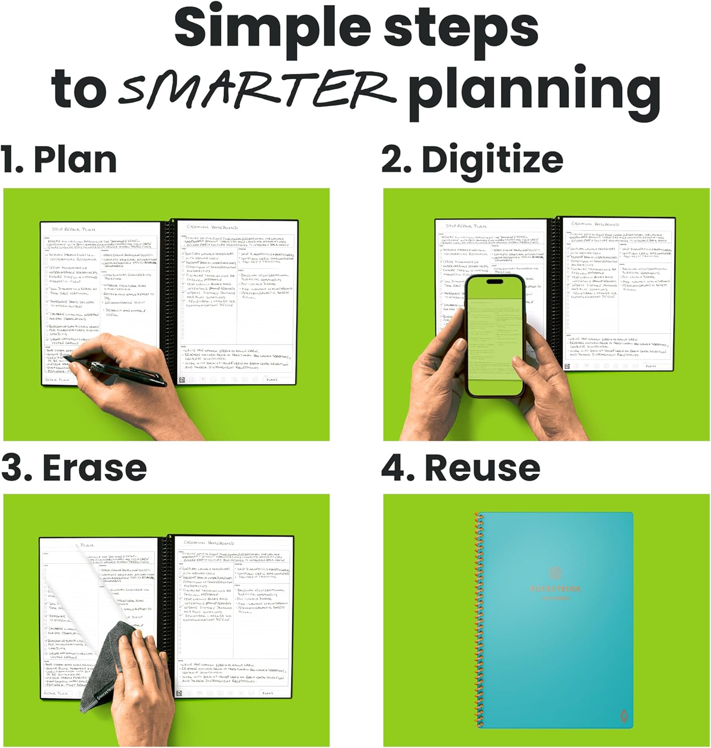 Rocketbook Flex Planner, Reusable Undated Smart, Letter Size 8.5x11 in Teal – Daily, Weekly, Monthly, Annual Calendar, Tasks, Goals, Scheduling, Productivity, App Connected, Erasable, Durable Cover