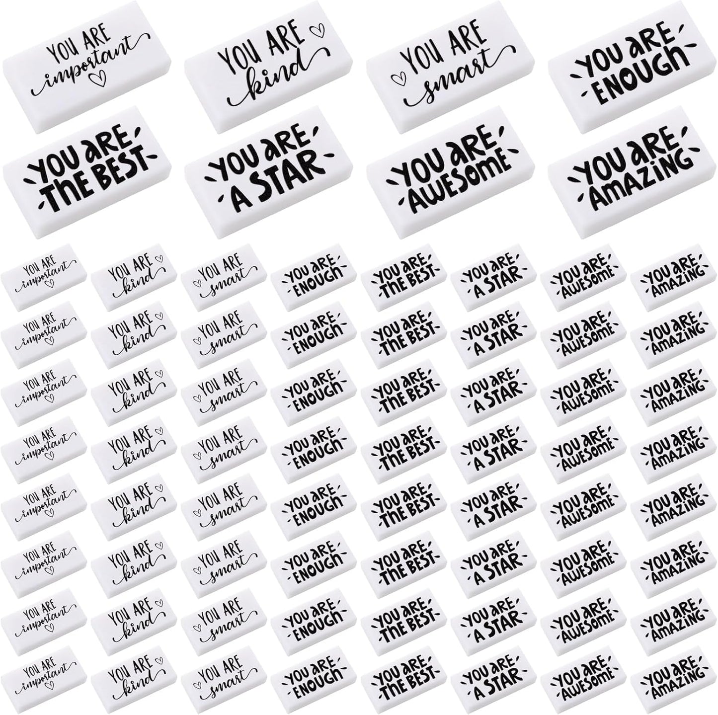 PerKoop 100 Pcs Back to School Inspirational Small Pencil Erasers Bulk for Kids, White Cute Fun Motivational Erasers Gifts for Teachers Students Classroom Reward First Day of School Supplies