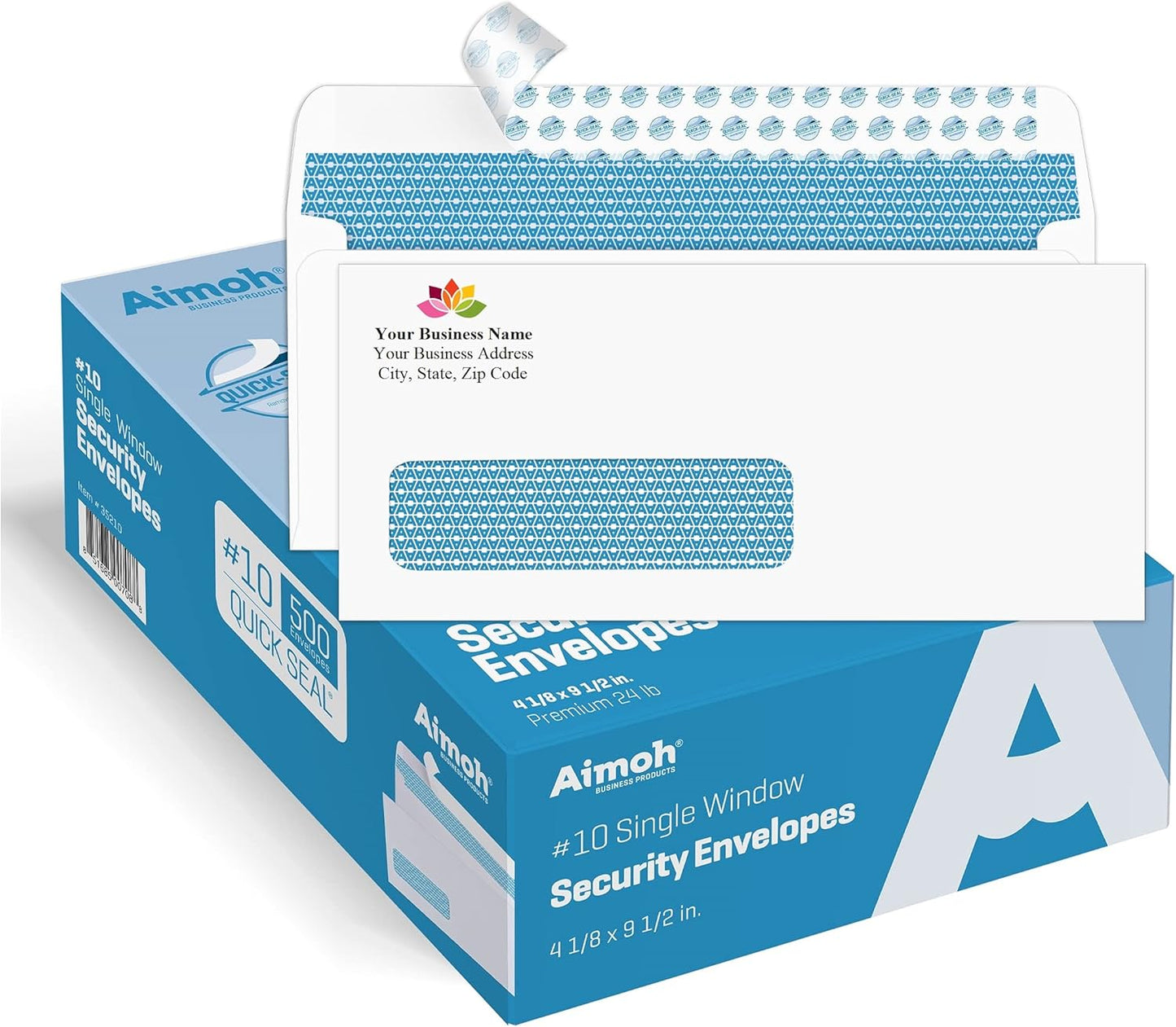 Aimoh #10 Custom Printed Single Left Window Self Seal Security Envelopes, Text and Logo Customization, Self Sealing Closure, Security Tinted, Size 4-1/8 x 9-1/2 Inches, 24 LB, 1000 Count (72352-1000)