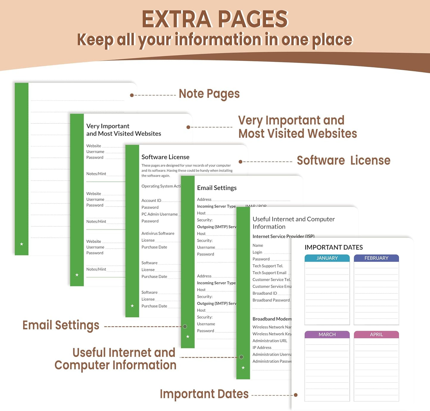 SUNEE Password Book with Colorful Alphabetical Tabs, Password Books for Seniors, Password Keeper Book for Computer and Internet Address Website Login, 5.3''x 7.7''- Brown