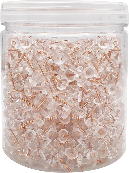 Clear Push Pins 600pcs Standard Thumb Tacks with Rose Gold Steel Point Transparent Plastic Head Pins for Hanging Photo Posters Craft Marking Map Wall Cork Board