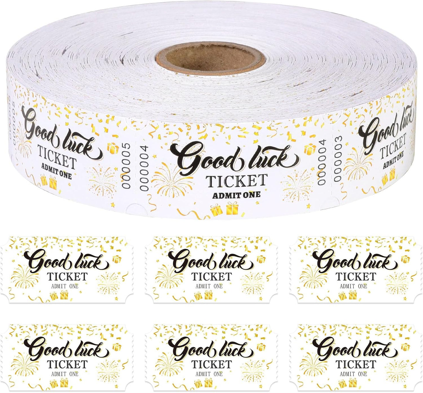 1000 Pcs Drink Ticket Single Raffle Tickets Roll Golden Ribbon Gift Design Good Luck Free Drink Ticket for Events Wedding Work Formal Parties Leisure Class Reward