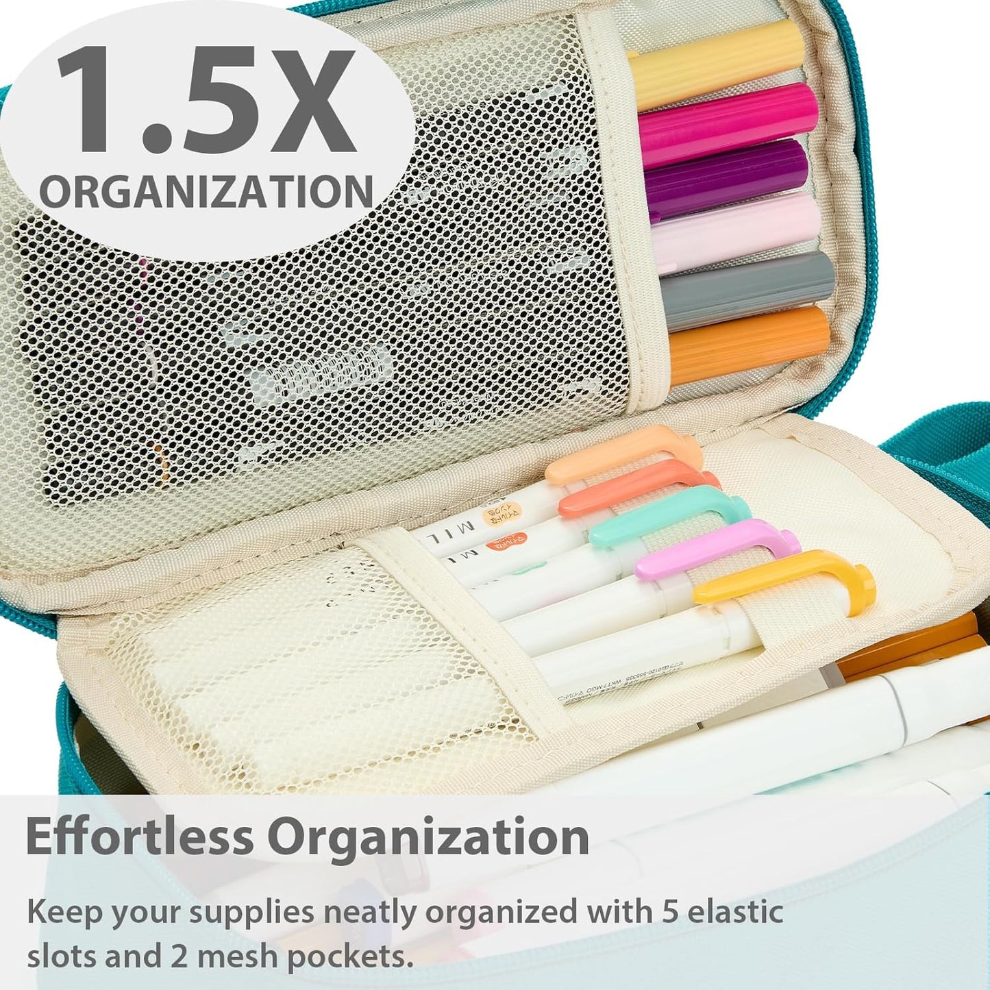 Pencil Case Pouch Box Bag School Supplies Girls Boys Kids, Cute Preppy Stuff Large Big Capacity Aesthetic Pen Organizer, Back to College Stationary, Teal, Standard Stlye, 1800ml