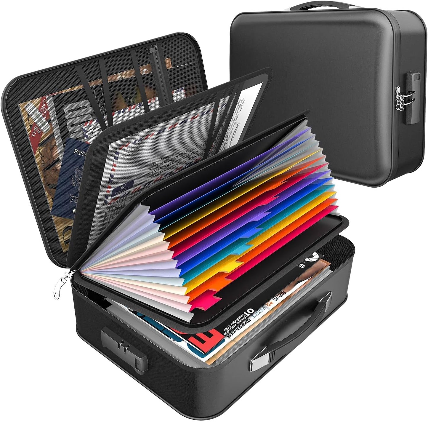 Hard Case Fireproof Document Box, Important File Organizer with Lock Waterproof Zipper, Portable Home Office Travel Storage Accordion Folder for Letter A4 Laptop Files