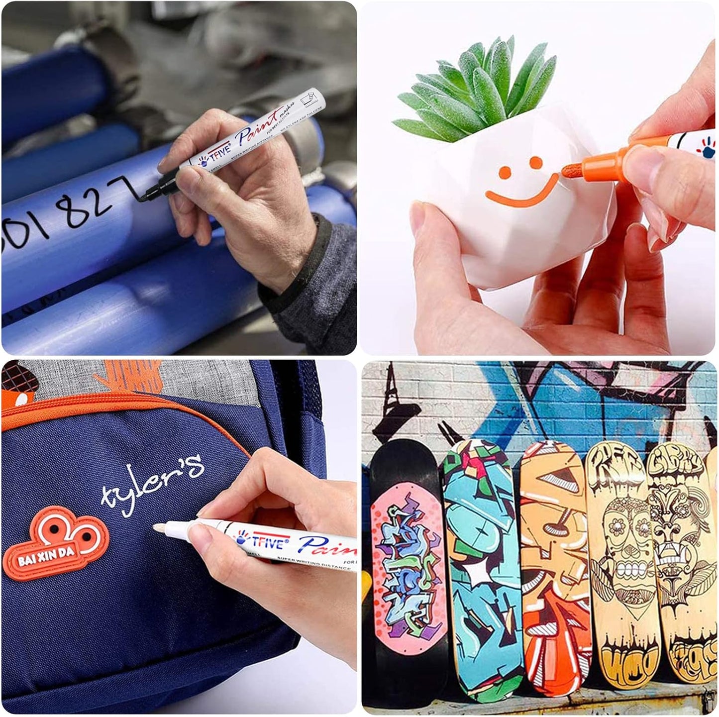 TFIVE Red Paint Pens Markers - 12 Pack Oil Based Permanent Marker, Medium Tip, Never Fade, Quick Dry, Waterproof Paint Pen for Rocks Painting, Wood, Fabric, Plastic, Canvas, Glass, Metal