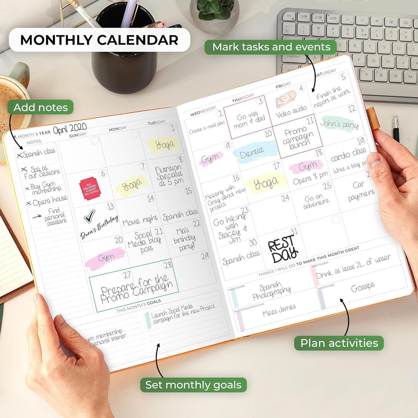 Clever Fox Planner PRO Schedule – Undated Weekly & Monthly Life Planner with Time Slots, Appointment Book & Daily Organizer, A4 (Amber Yellow)