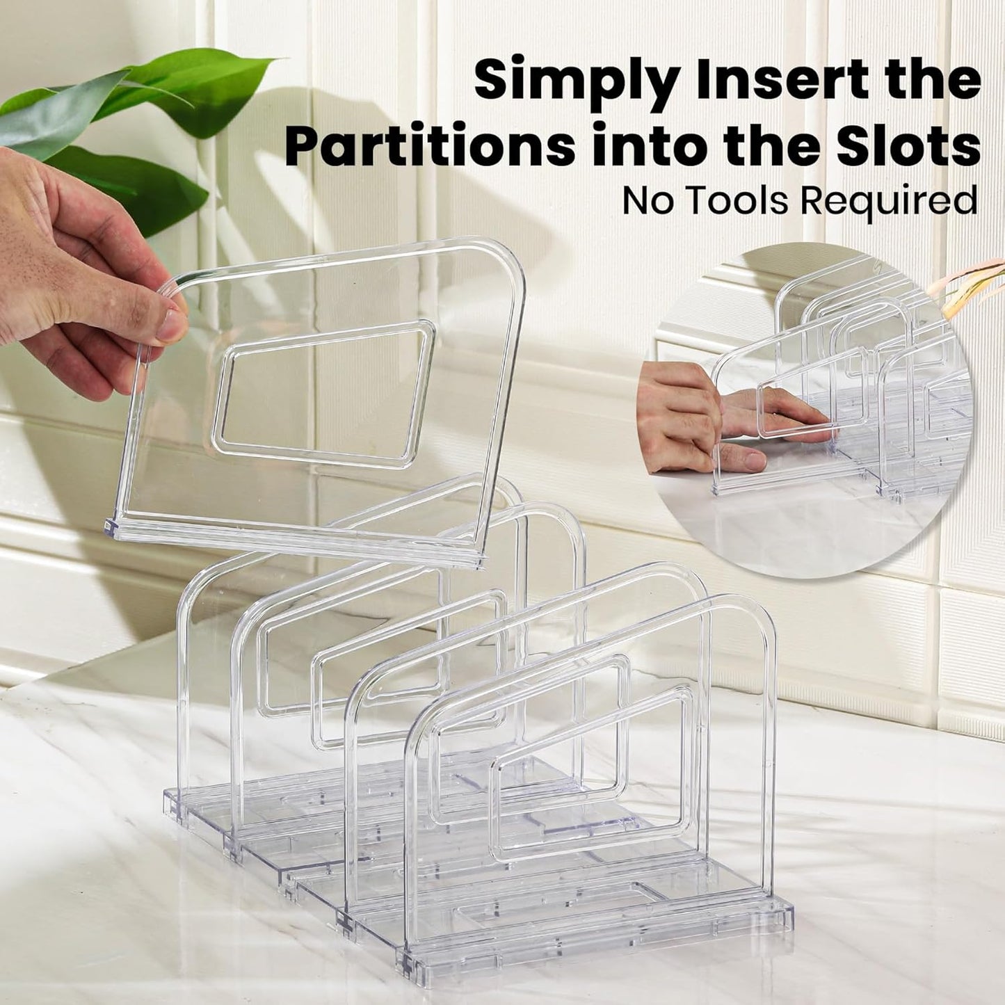 File Organizer, Acrylic File Folder Organizer File Sorter, Plastic Vertical Book Dividers for Magazine Mail Letter Paper, Desktop Organizers for Office, Classroom & Home(4 Sections, 2 Pack)