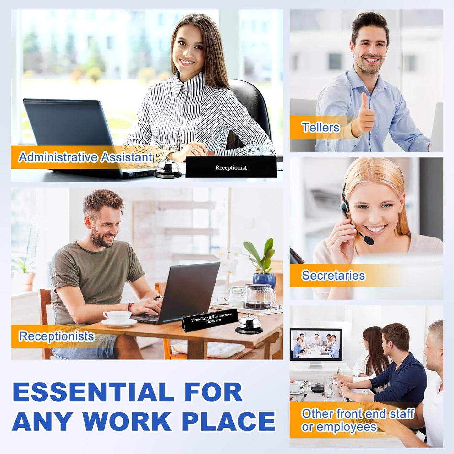 UCEC Desk Bell for Service, Ring Bell Sign, Dinner Bell for Inside, Call Bell & Double-Side Please Ring Bell, No Receptionist Sign, Reception Bell for Hotels Schools Restaurants Reception Areas