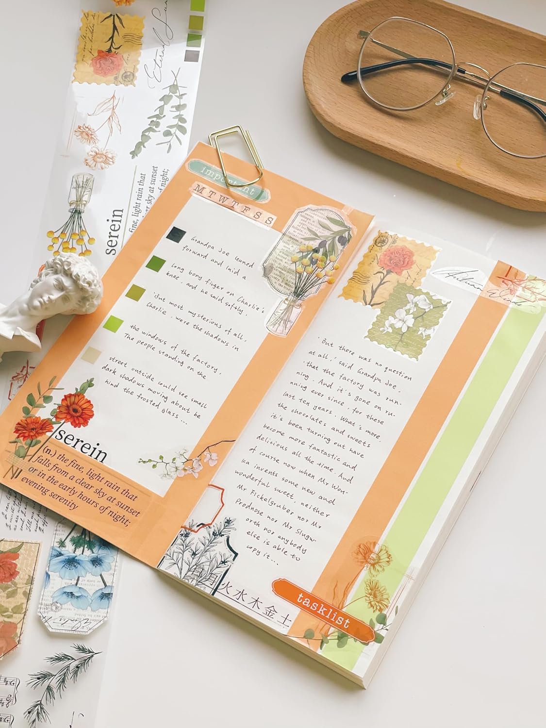 WT Season's Symphony Wide Washi Tape, Single Roll, Original Designs, Vintage Floral Watercolor Tape, Decorative Adhesive Paper Tape for Journals, Scrapbooks, Bujo Planner, DIY Crafts