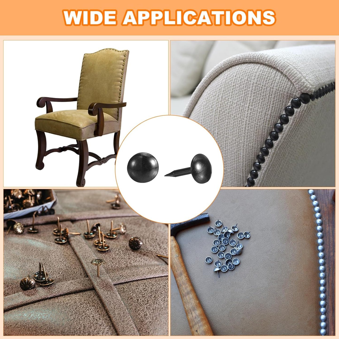 uxcell Upholstery Tacks Nail Pins Furniture, 100Pcs 7x13mm Thumb Tack Pins Assortment Kit Carbon Steel for Home Sofa DIY Decorative Nail Heads Nails, Black