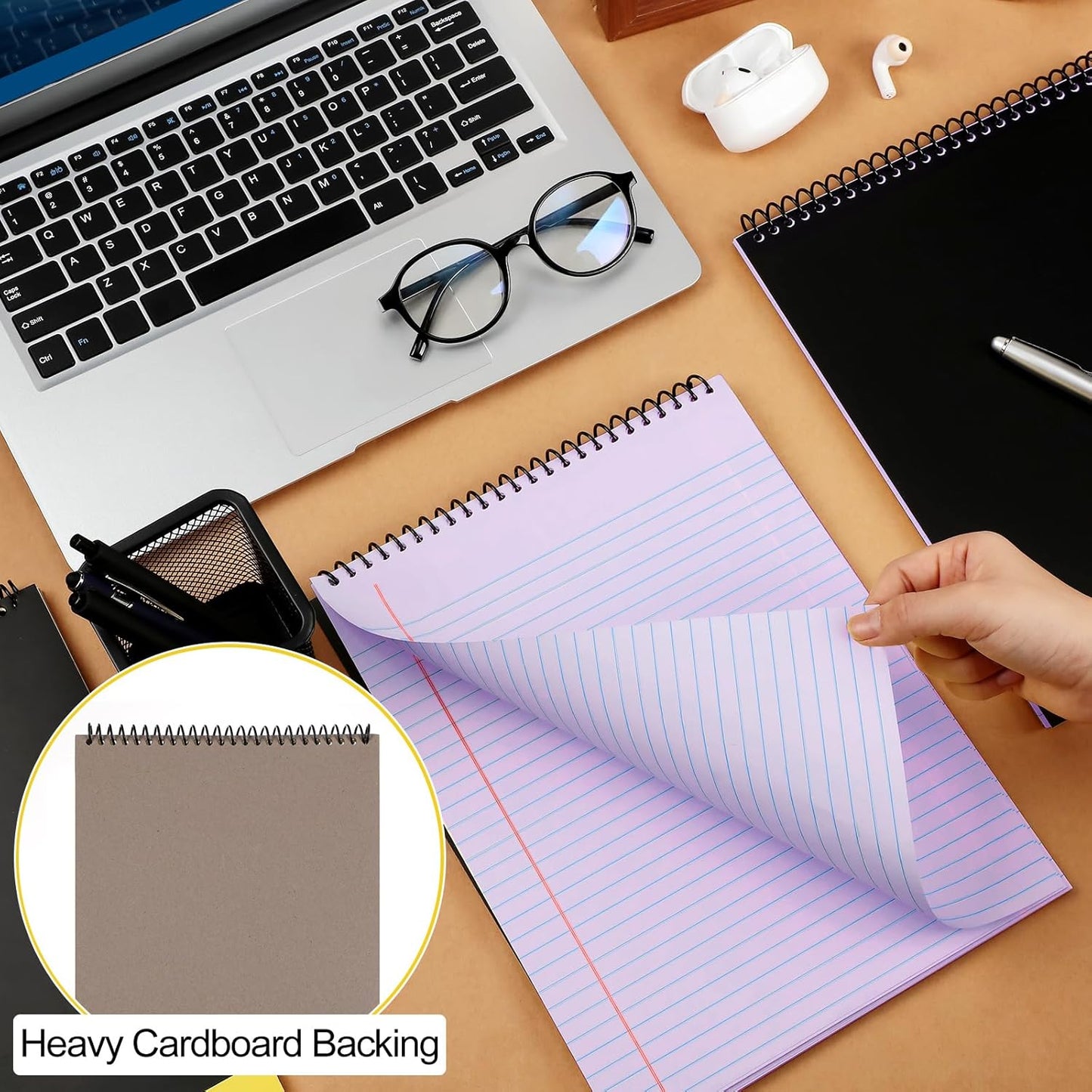 6 Pcs Legal Pad Top Spiral Bound Notebook 70 Sheets Wirebound Notepad Double Sided Ruled Memo Steno Pad with Stiff Back Cover for Business(8.5 x 11 Inches,No Holes,Purple)
