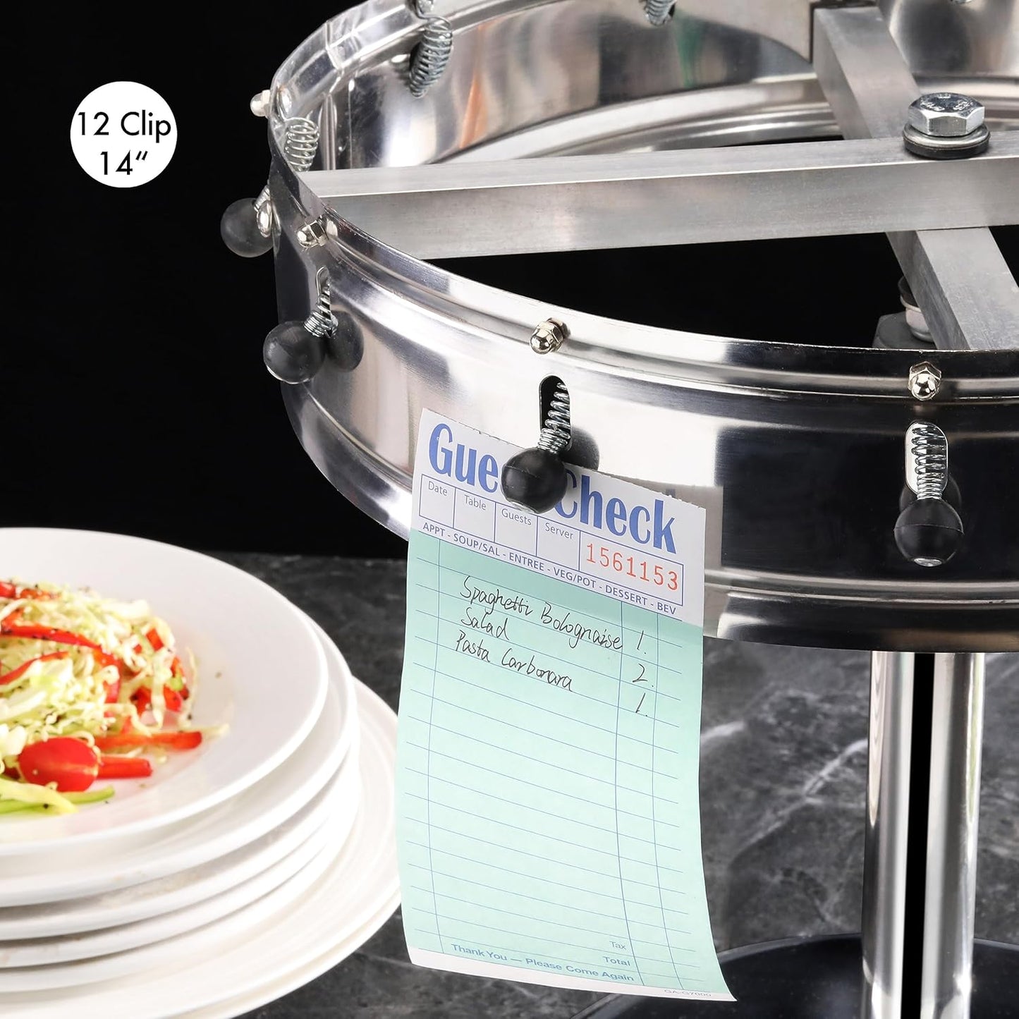 New Star Stainless Steel Order Wheel Ticket Holder, 16 Clips, 18-Inch Dia with 10-Inch Chrome Heavy Base, 1 Piece