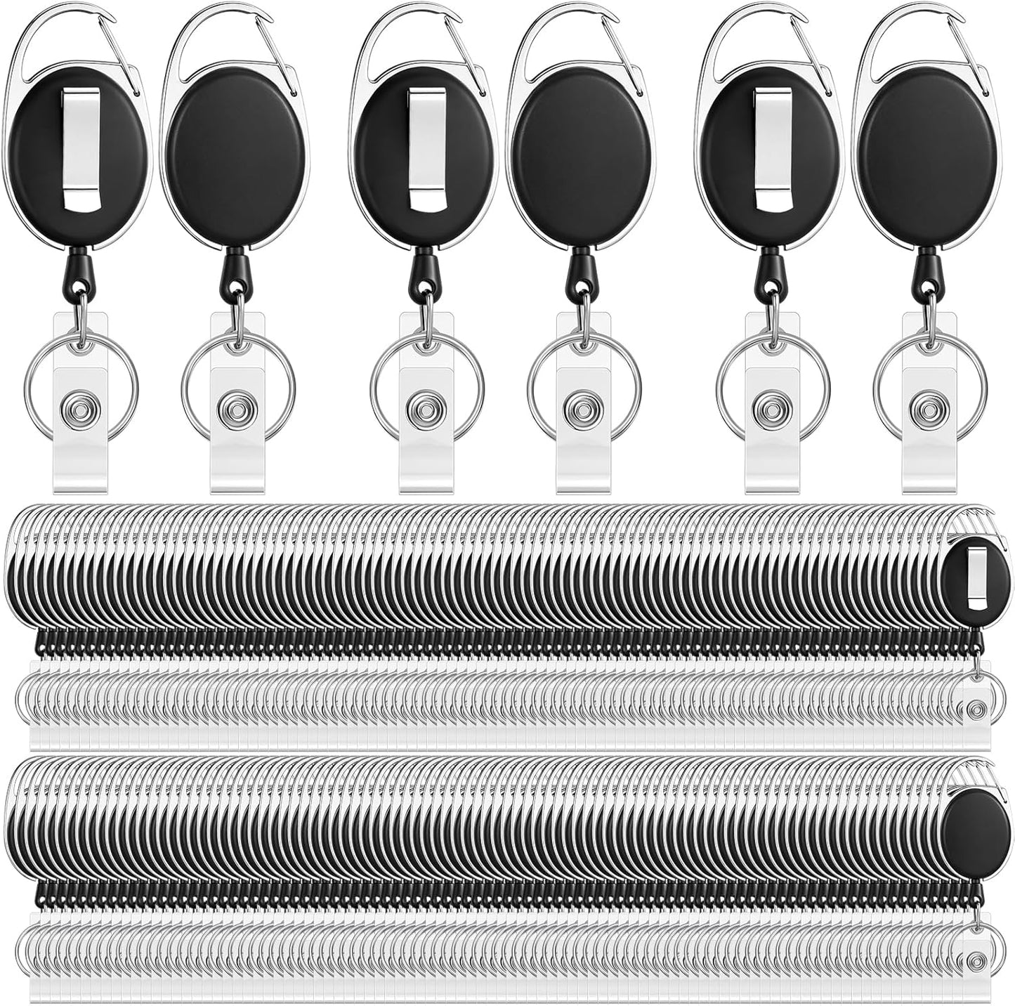 Yaomiao 120 Pack Retractable Badge Holder Reel with Clips Heavy Duty ID Card Holder Reels Bulk with Key Ring for Office Worker Doctor Nurse Employee School Students (Black)