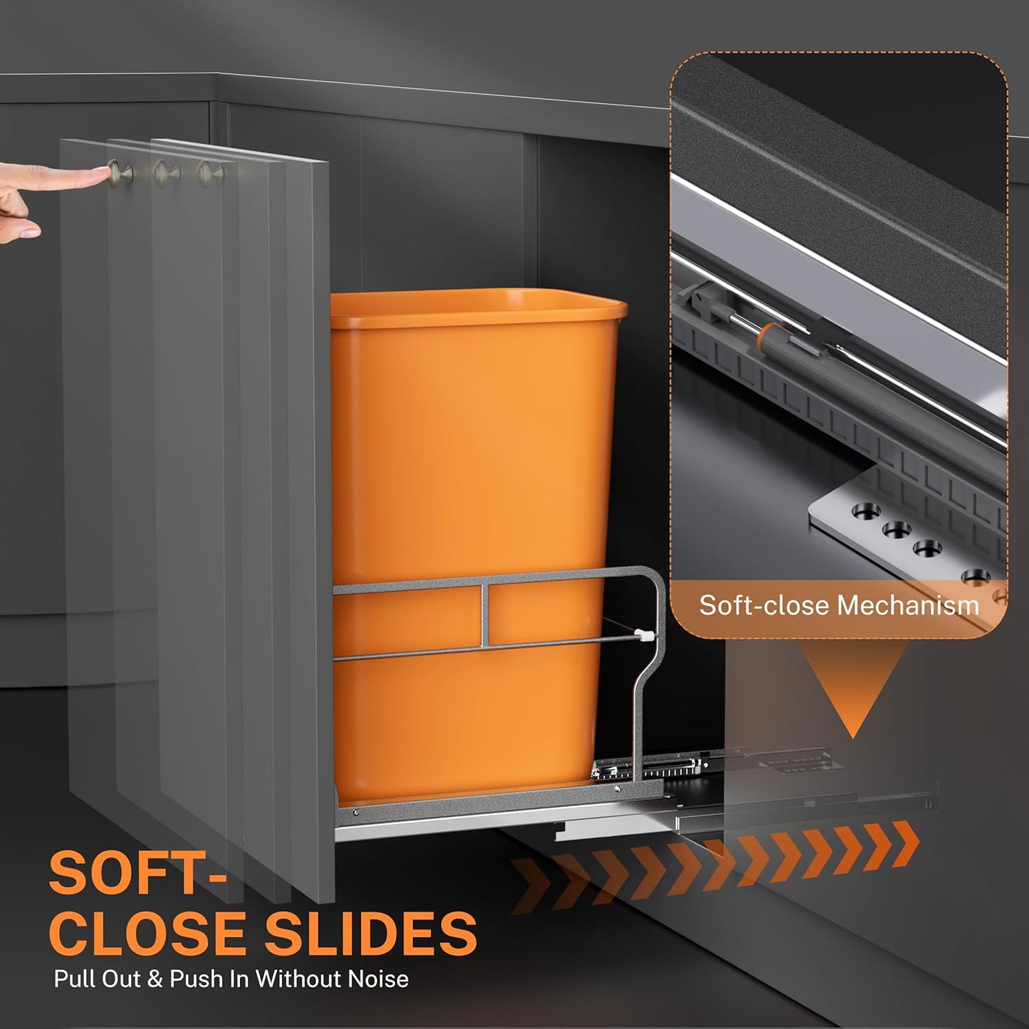 YJHome Pull Out Trash Can Under Cabinet with Soft-Close Slides, Garbage Can Not Included, Cabinet Trash Can Pull Out Kit with Door Mounting Kit, Requires Minimum Cabinets Opening 12" W X 18" D