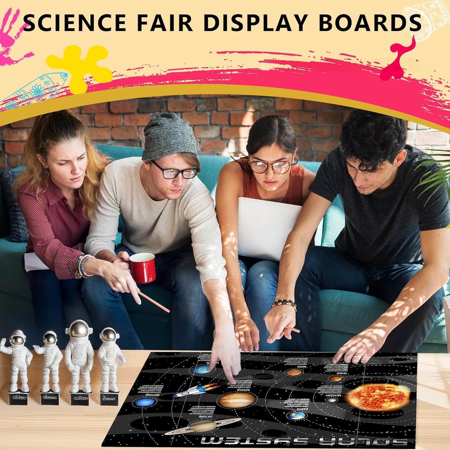 HAUTOCO 4 Pcs Medium Trifold Poster Board 26 x 15.74 inches Tri Fold Presentation Boards Black Corrugated Cardboard for Science Fair, School Project, Event Displays, Business