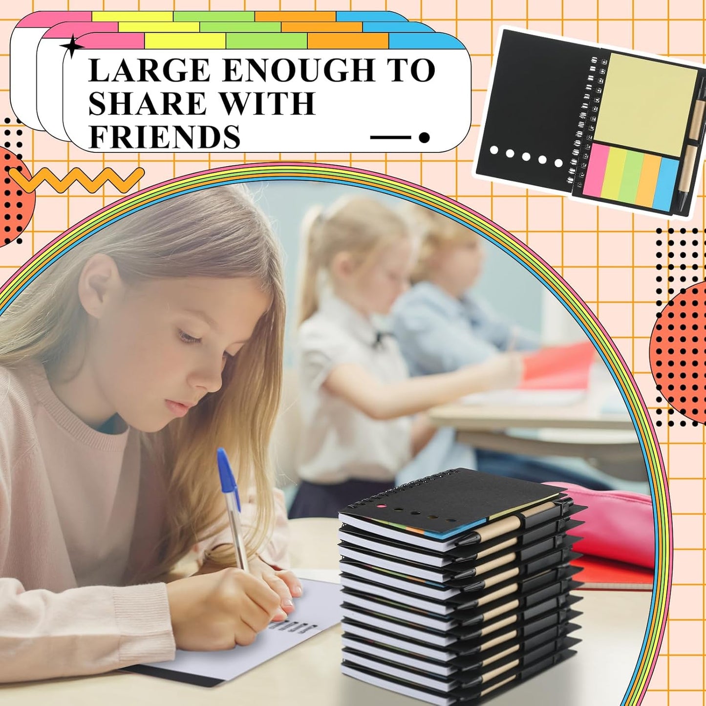 Qilery 100 Pack Lined Spiral Notebook Small Notepad and Pen Set Steno Pads Lined Notepad Black Pocket Notebook for Business Office School Supplies