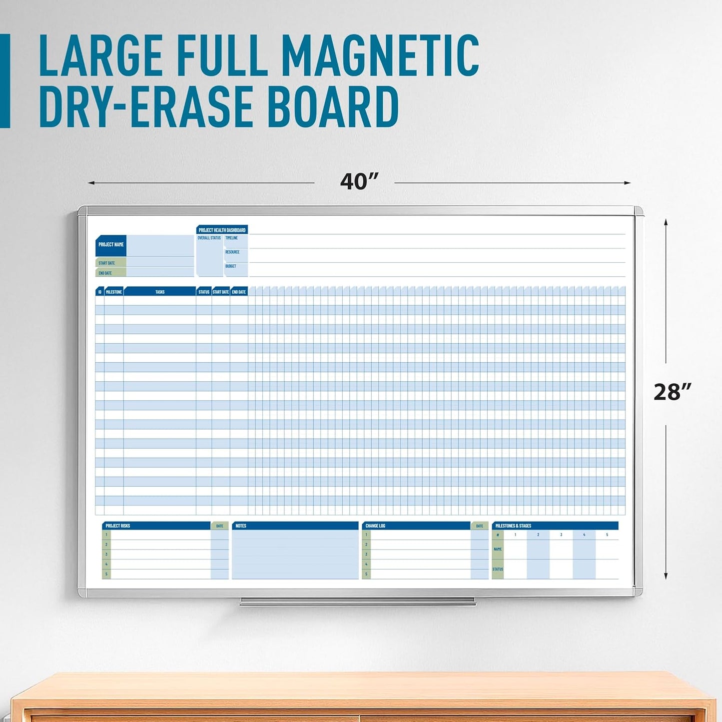 Business Gantt Chart Board – 40"x24" Professional Project Management Whiteboard with Tapes & Markers
