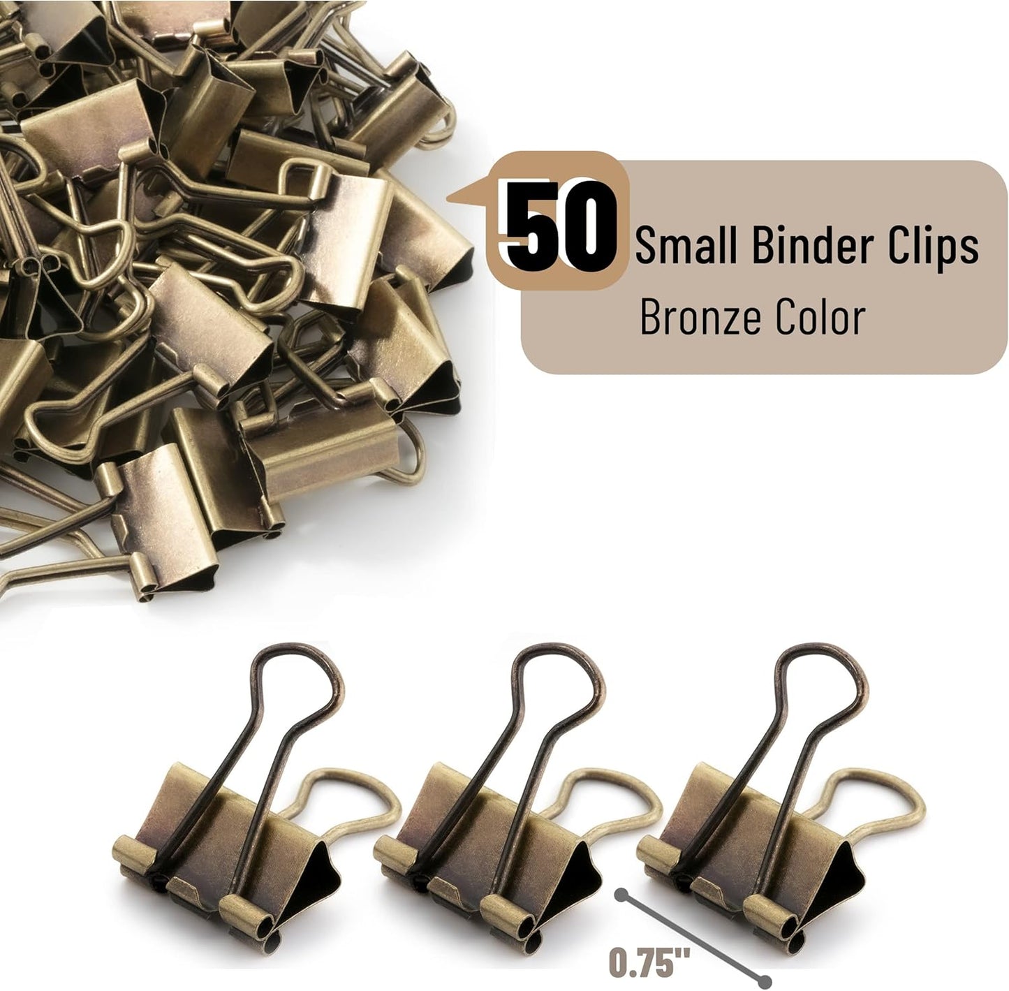 Mr. Pen - 50Pack Mini Bronze Binder Clips 0.75 in, Paper/Binder/Small Office Clips