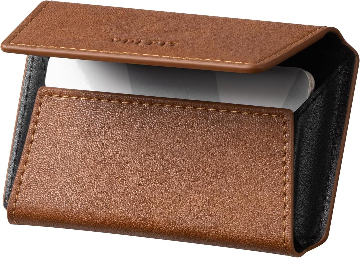 VULKIT Leather Business Card Holder Case for Men Slim Pocket Business Card Wallet Name Card Case Holder, Holds 20 Business Cards Brown