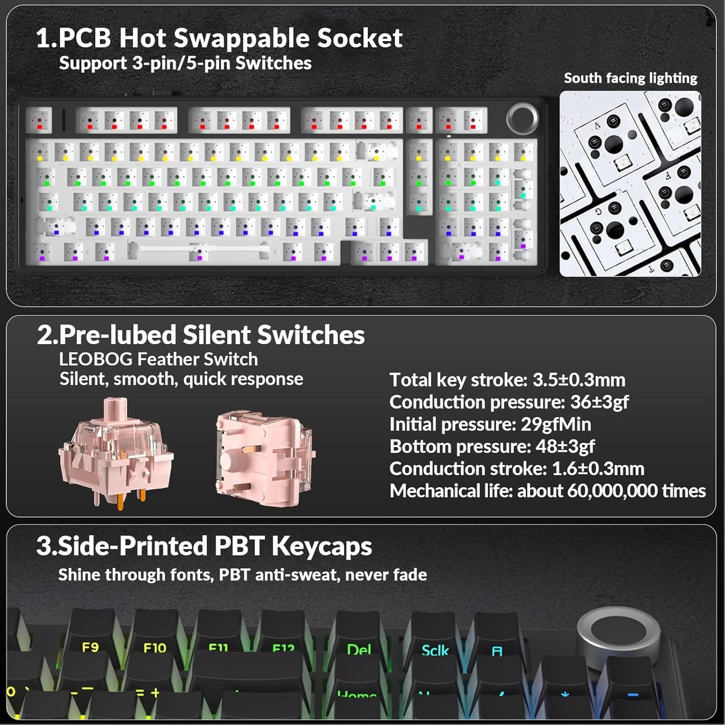 AULA F99 Pro Wireless Mechanical Keyboard-Silent Version,BT5.0/2.4GHz/USB-C Hot Swappable Custom Keyboard,Gasket Structure,Pre-lubed Linear Switches RGB Backlit Computer Gaming Keyboards,Black