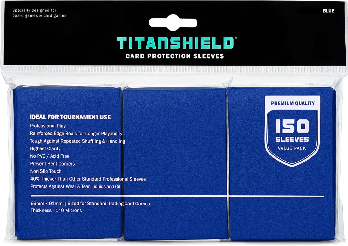 TitanShield TitanShield (150 Sleeves, Blue) Compatible with Standard Sized Board Games, MTG Magic The Gathering, Pokemon, Lorcana, and Trading Card Sleeves Deck Protector 2.5" x 3.5" 66x91mm