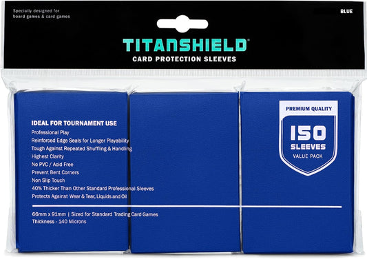 TitanShield TitanShield (150 Sleeves, Blue) Compatible with Standard Sized Board Games, MTG Magic The Gathering, Pokemon, Lorcana, and Trading Card Sleeves Deck Protector 2.5" x 3.5" 66x91mm