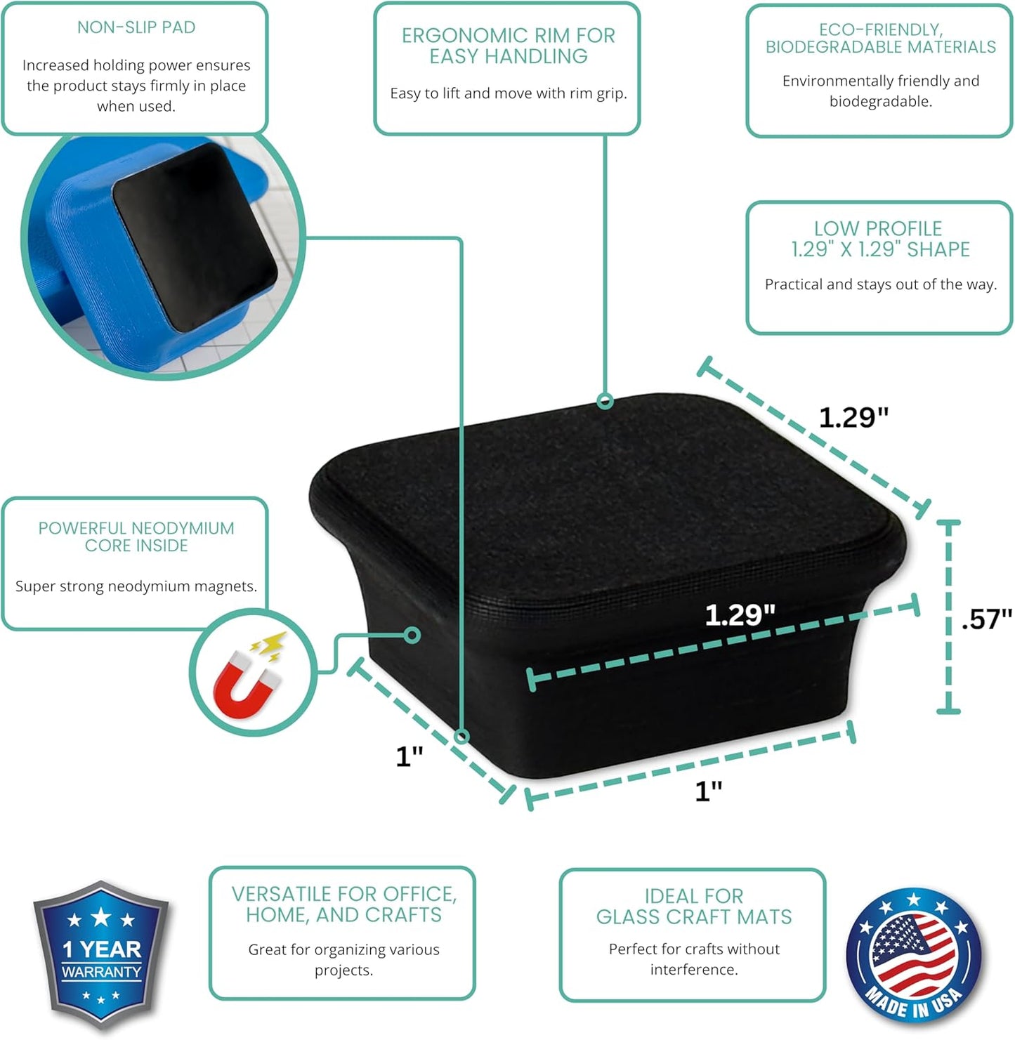 Glassboard Studio MiniBar Magnet - Strong Neodymium Rare Earth Magnets for Fridge, Whiteboard, Locker & Magnetic Glassboards - Ideal for Crafting & Office Use - Strong Fridge Magnets (Jet Black, 4)