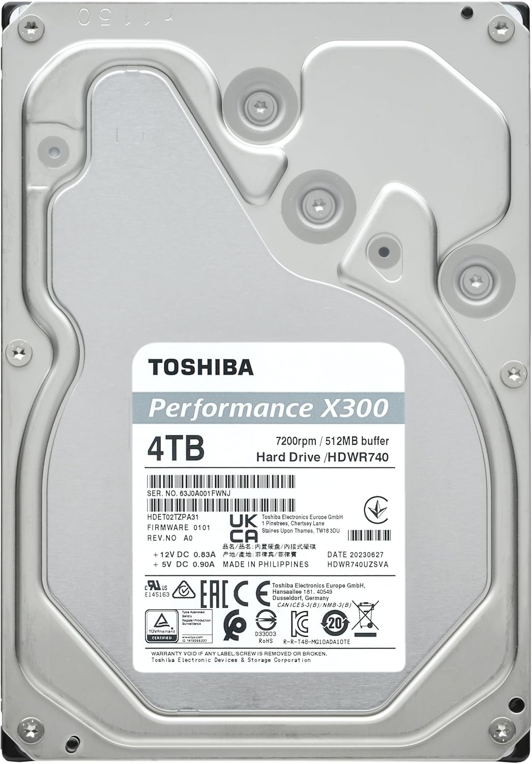 Toshiba X300 4TB Performance & Gaming 3.5-Inch Internal Hard Drive – CMR SATA 6 GB/s 7200 RPM 512 MB Cache - HDWR740XZSTA