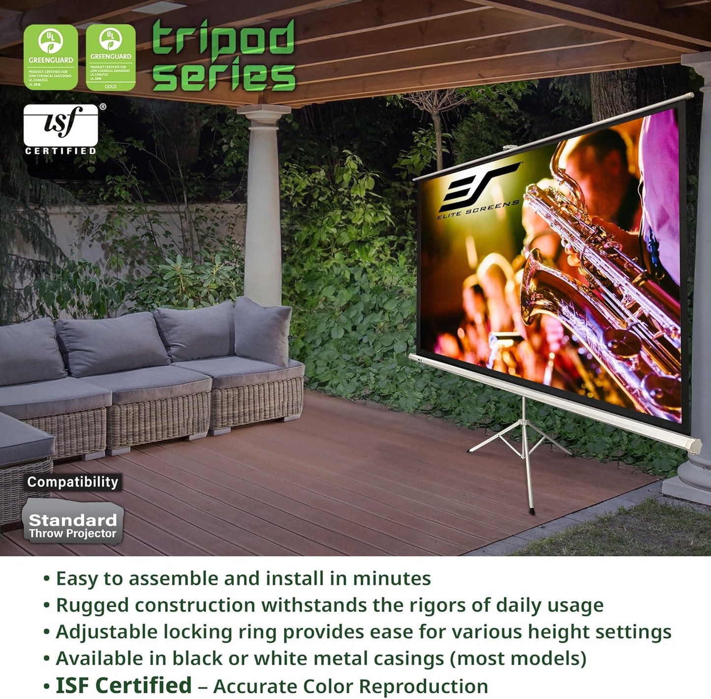 Elite Screens Tripod Series, 99-INCH 1:1, 16:9, 4:3 Adjustable Multi Aspect Ratio Portable Indoor Outdoor Projector Screen, 8K / 4K Ultra HD 3D Ready, US Based Company 2-Year Warranty, T99NWS1 -White